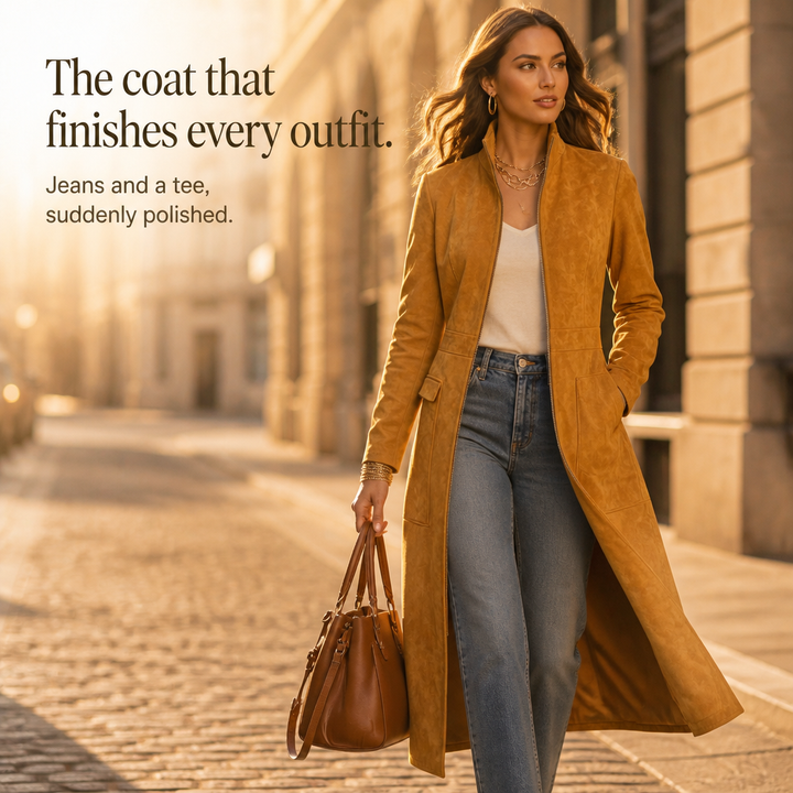 Mustard Muse – Longline Zip-Up Coat