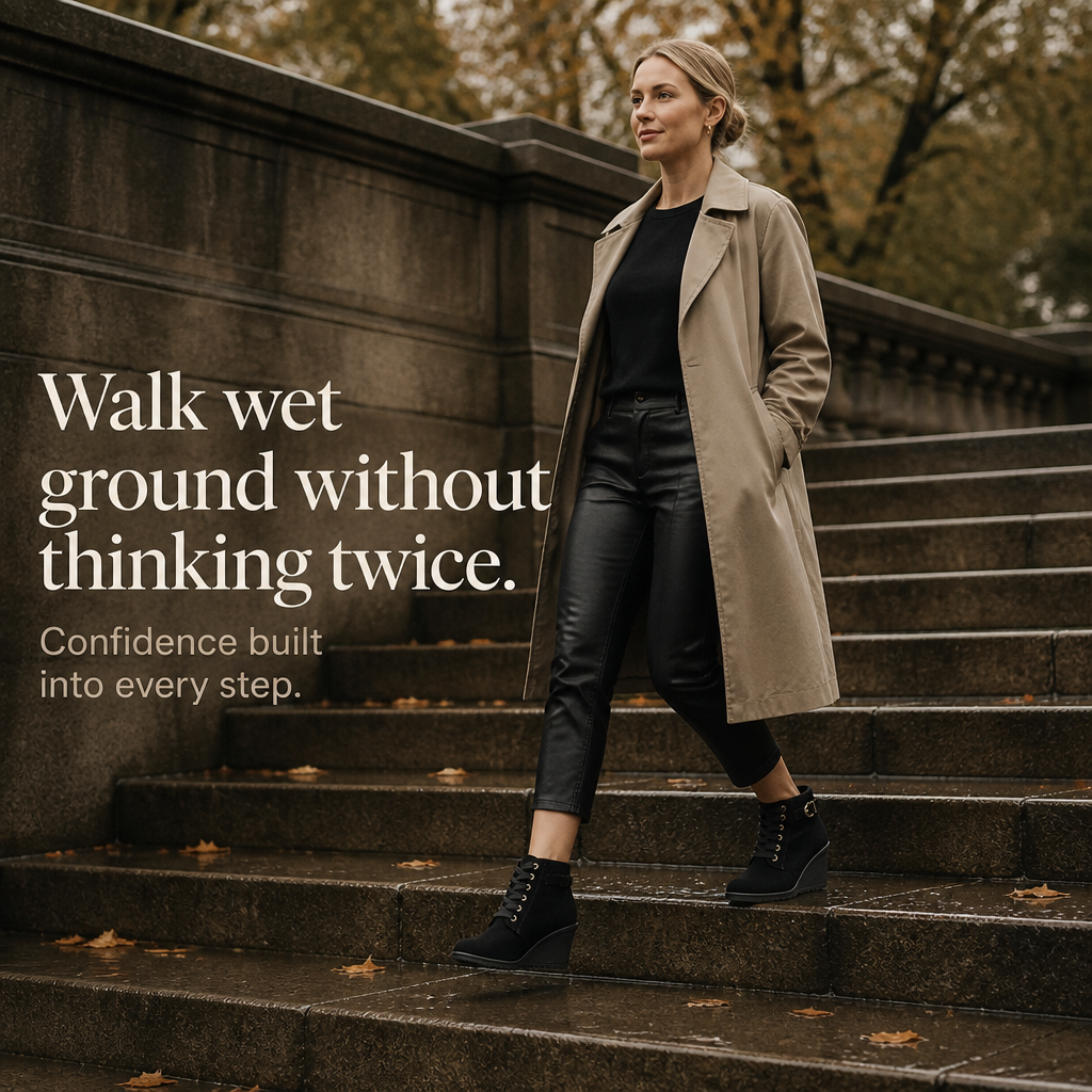 Stepeasy – Water-Repellent Side-Zip Wedge Ankle Boots