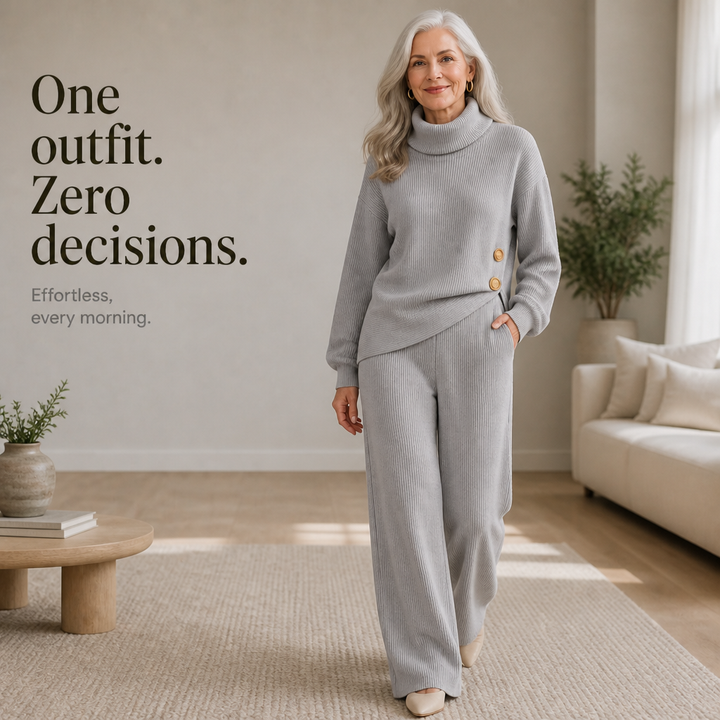 Wearbella – Asymmetric Button Hem Knit Turtleneck Set