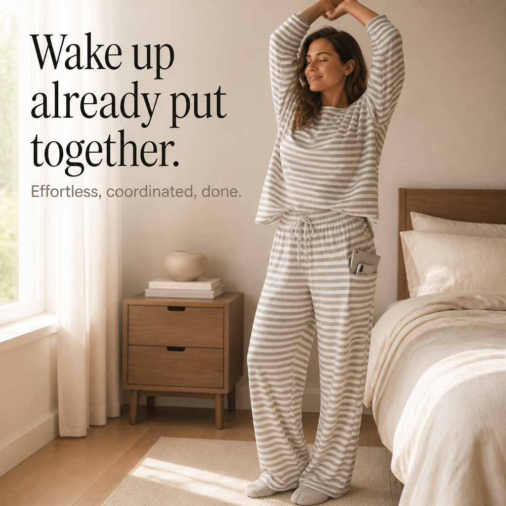 Stripe & Ease – Striped Top And Drawstring Wide-Leg Pants Set