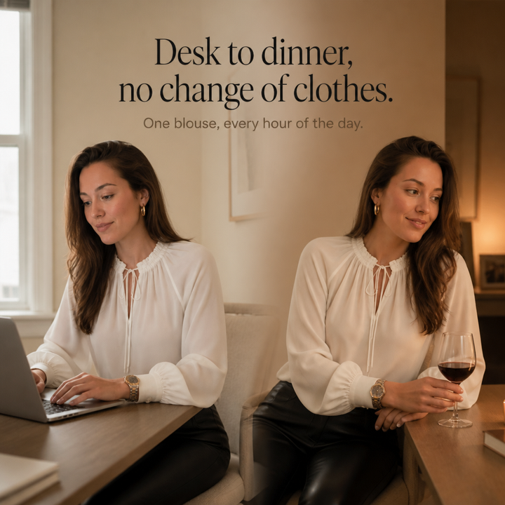 Wearbella – Chiffon Tie-Neck Lantern Sleeve Blouse