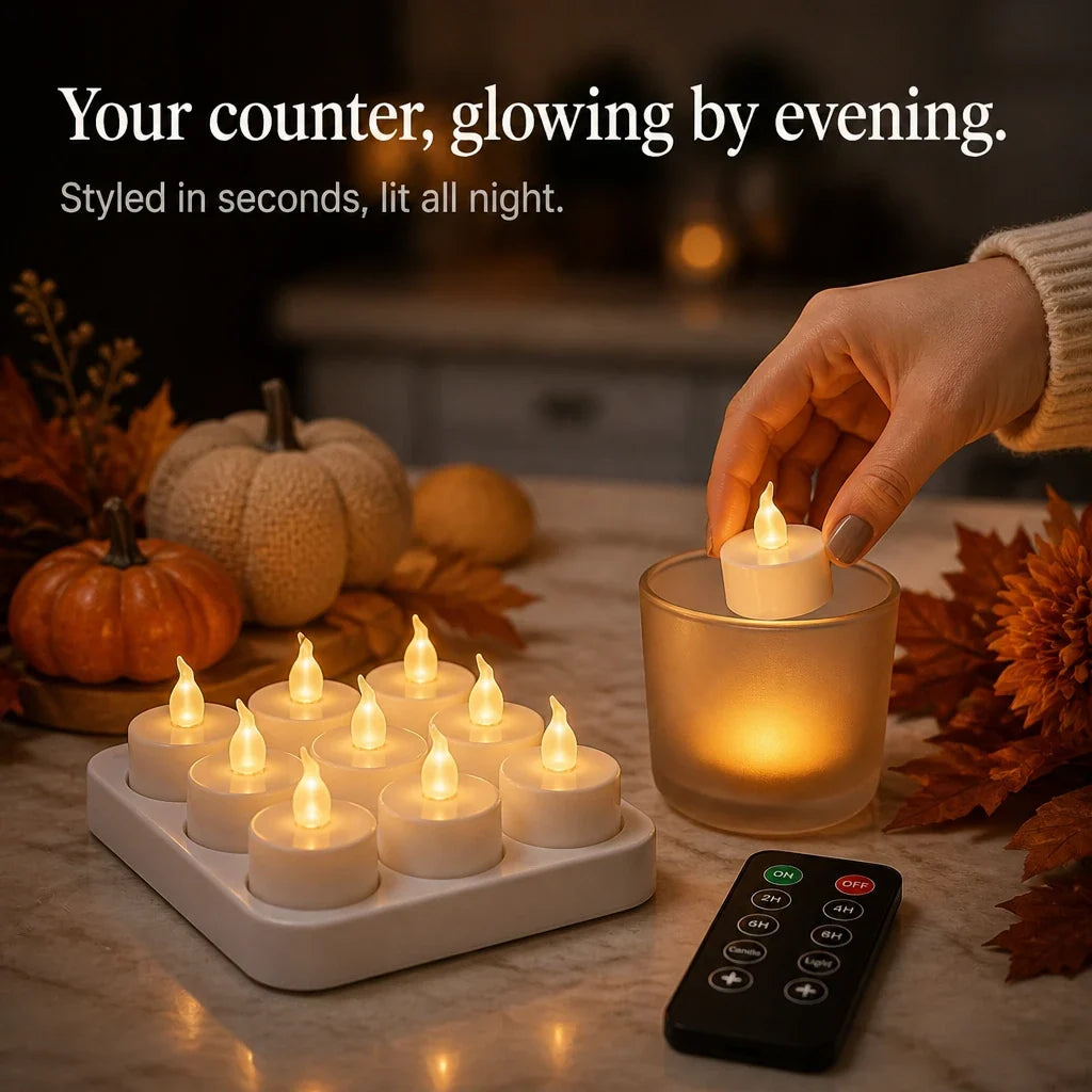 Glowlet – Warm Flame-Shaped LED Tea Light Candles (12-Pack)