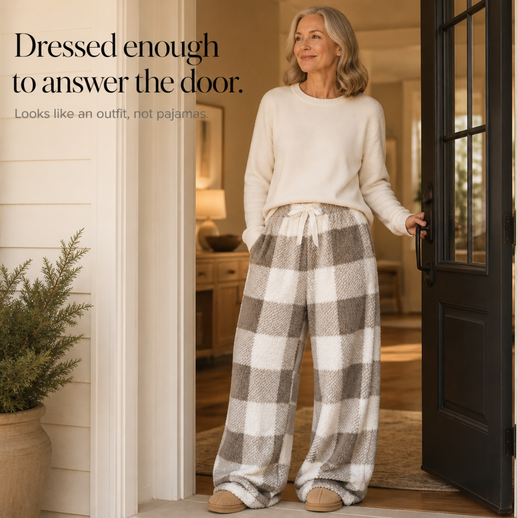 Plaidly – High-Waisted Plush Plaid Wide-Leg Lounge Pants
