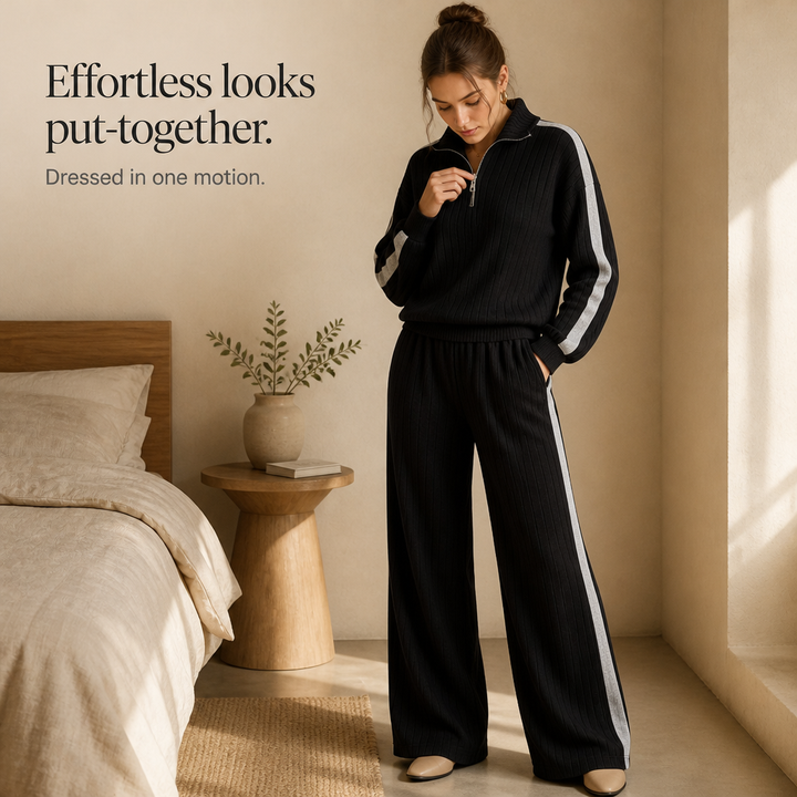 Ribelle – Ribbed Half-Zip Wide-Leg Lounge Set