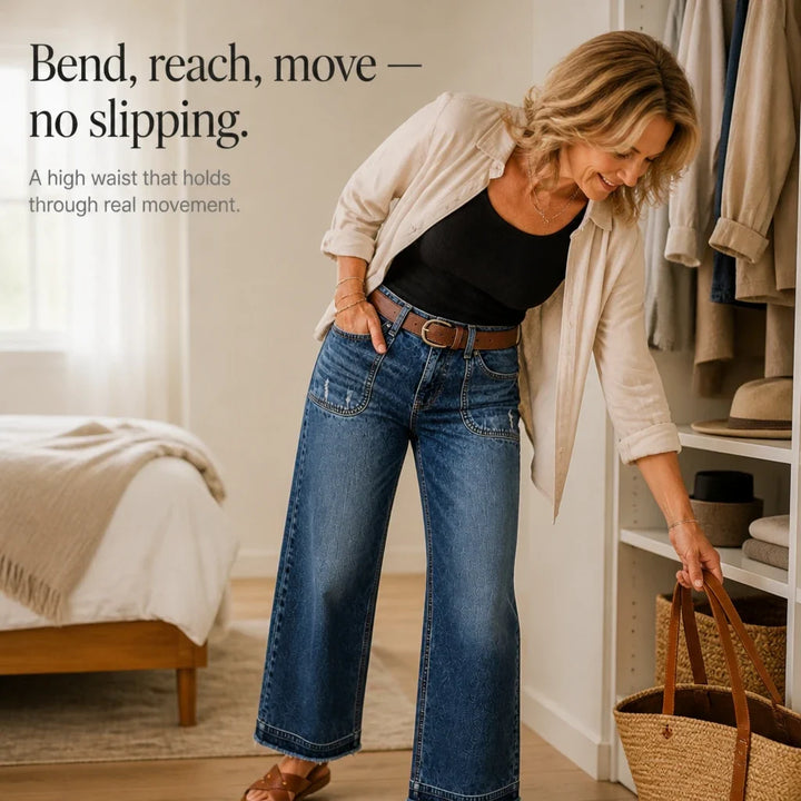Vintara – Patch Pocket Distressed Straight-Leg Jeans
