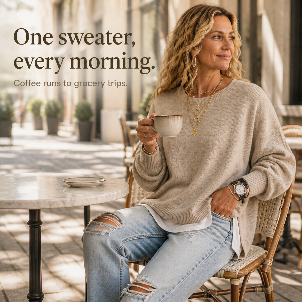 Wearbella – Drop-Shoulder Lantern Sleeve Chunky Knit Sweater
