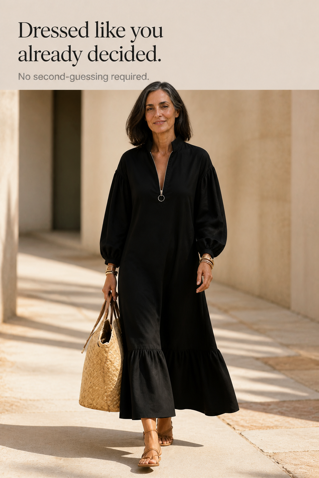 Wearbella – Half-Zip Stand-Collar Lantern-Sleeve Dress