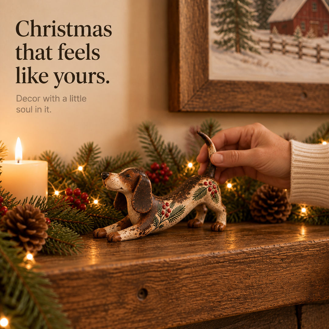 Holly Hound – Evergreen Berry Dachshund Christmas Figurine