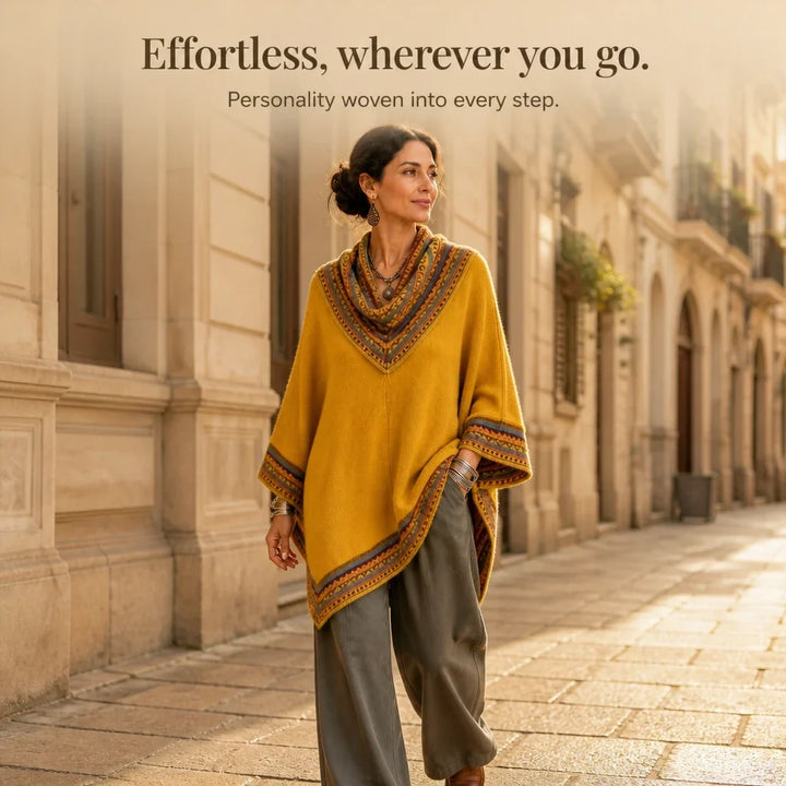 Cowl & Clover – Geometric Cowl-Neck Knit Poncho Top