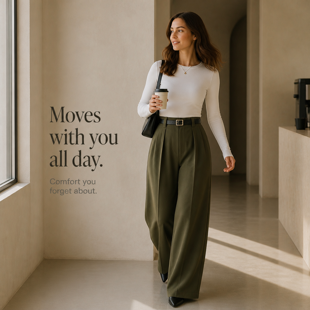 Elonga – Pleated High-Waisted Wide-Leg Trousers