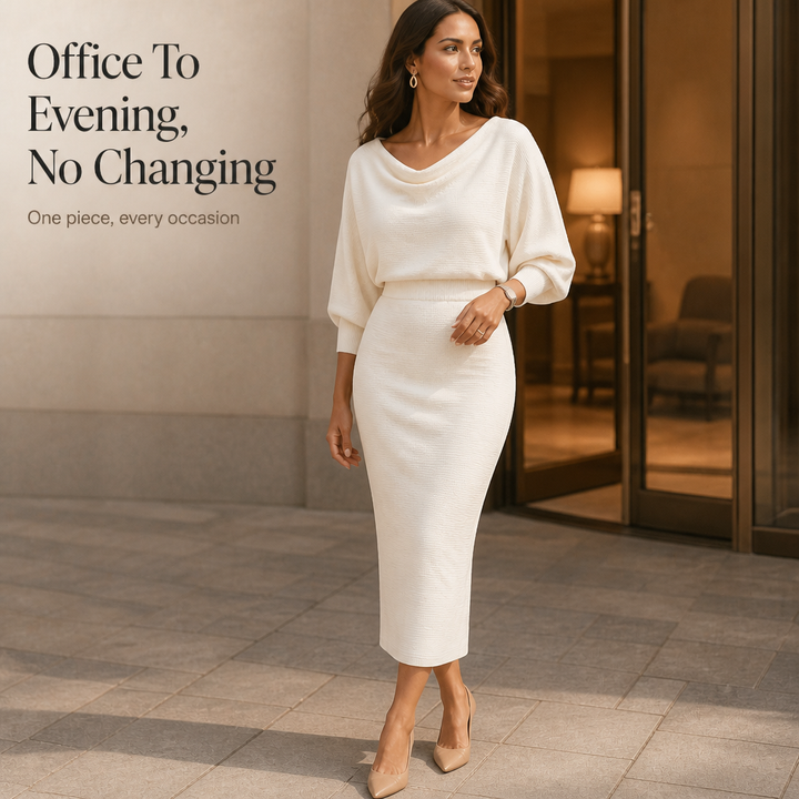 Wearbella – Ribbed Draped Top And Midi Skirt Set