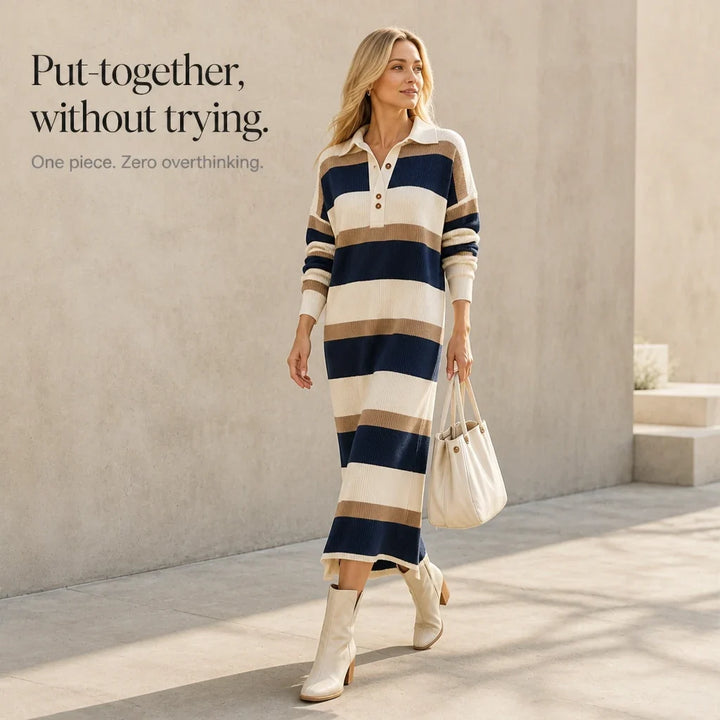 Collara – Striped Knit Polo-Collar Dress
