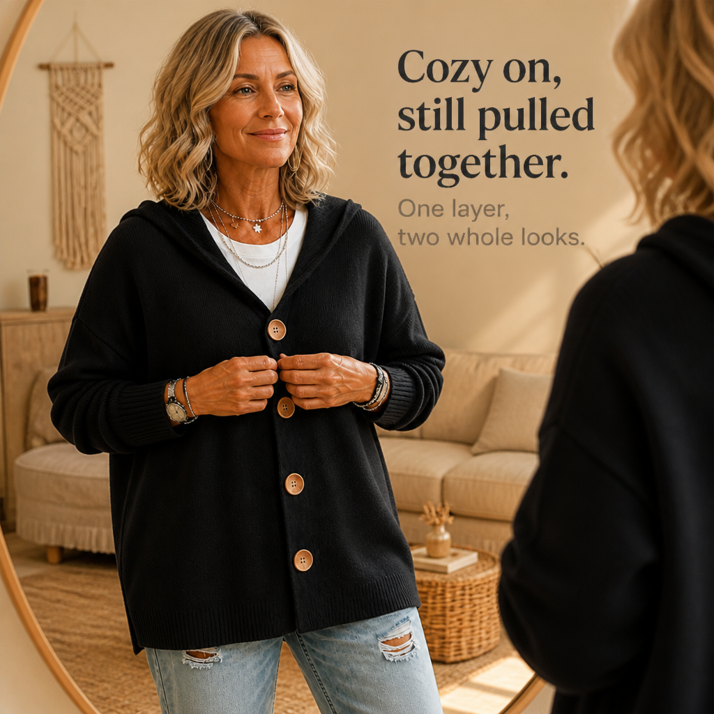 Hoodwell – Hooded Button-Front Knit Cardigan