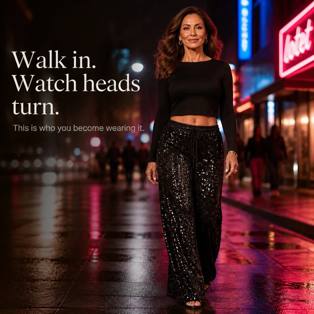 Sequinelle – Sequin Straight-Leg Trousers