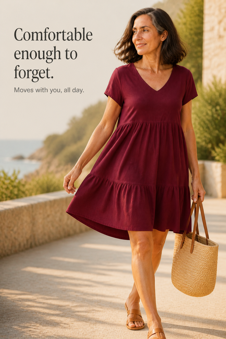 Verafall – V-Neck Tiered Ruffle Midi Dress