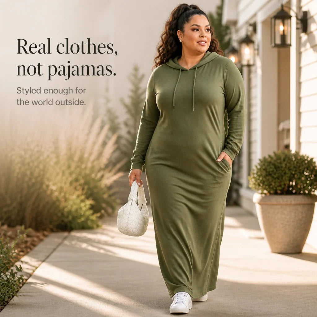 Easehaven – Hooded Pocket Knit Maxi Dress