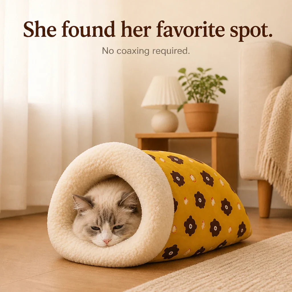 CozyBurrow – Plush Semi-Enclosed Cat Sleeping Bag