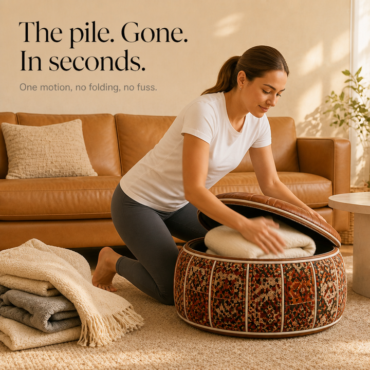 Stashly – Fillable Faux Leather Storage Pouf Ottoman