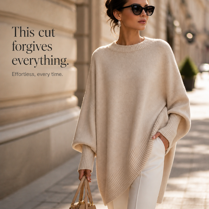 Livia – Oversized Wide-Sleeve Knit Poncho Sweater