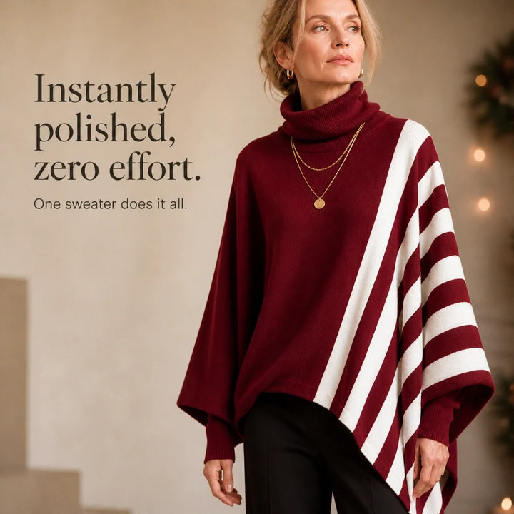 Striata – Asymmetric Striped Turtleneck Sweater
