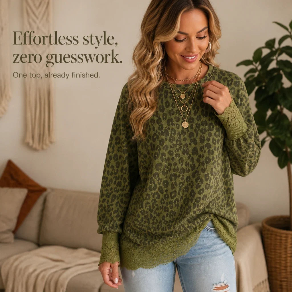 Leopard Lace Layer Top – Leopard Print Faux-Layered Pullover