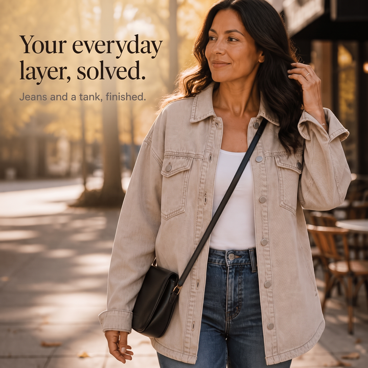 Frayden – Washed Frayed-Hem Denim-Look Jacket