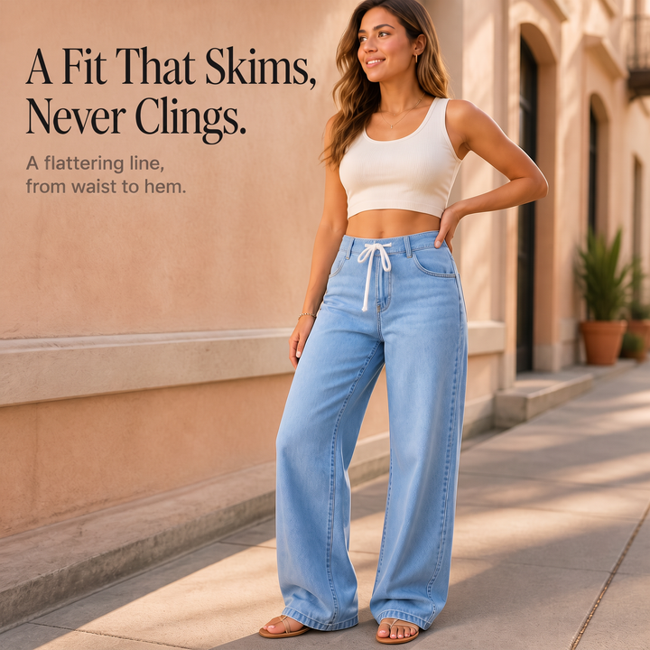 Flexelle – High-Waisted Drawstring Wide-Leg Jeans