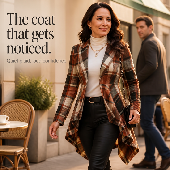 Cinchella – Plaid High-Low Peplum Waist Coat