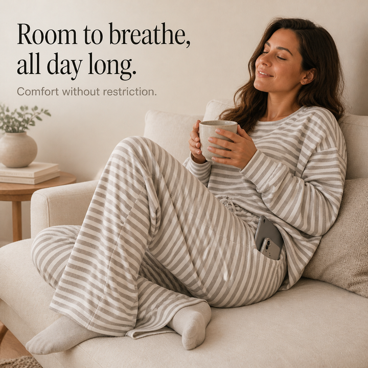 Stripe & Ease – Striped Top And Drawstring Wide-Leg Pants Set
