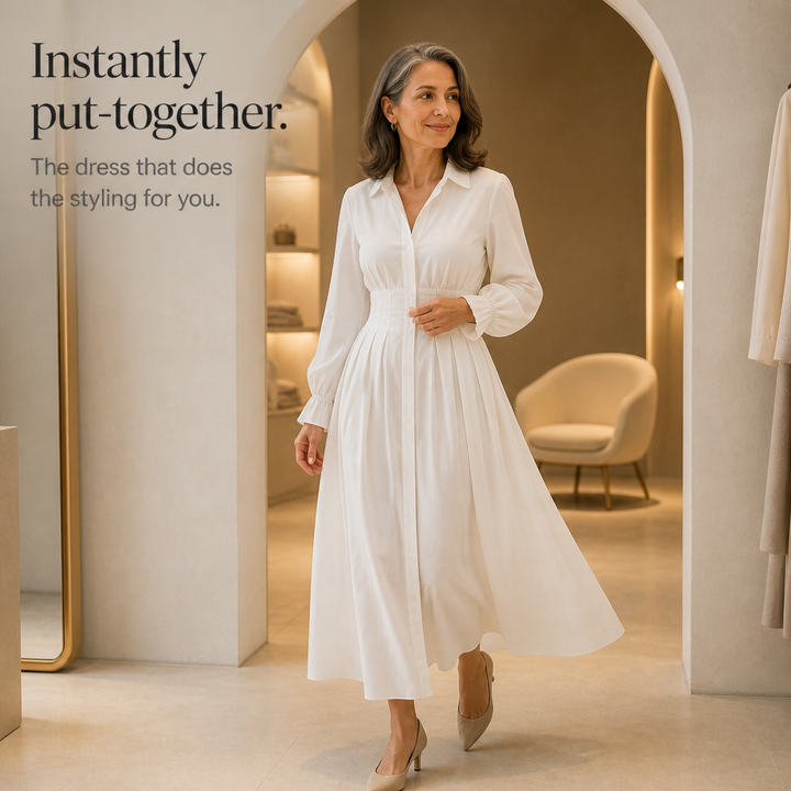 Wearbella – Pleated-Waist Belted Long-Sleeve Shirt Dress