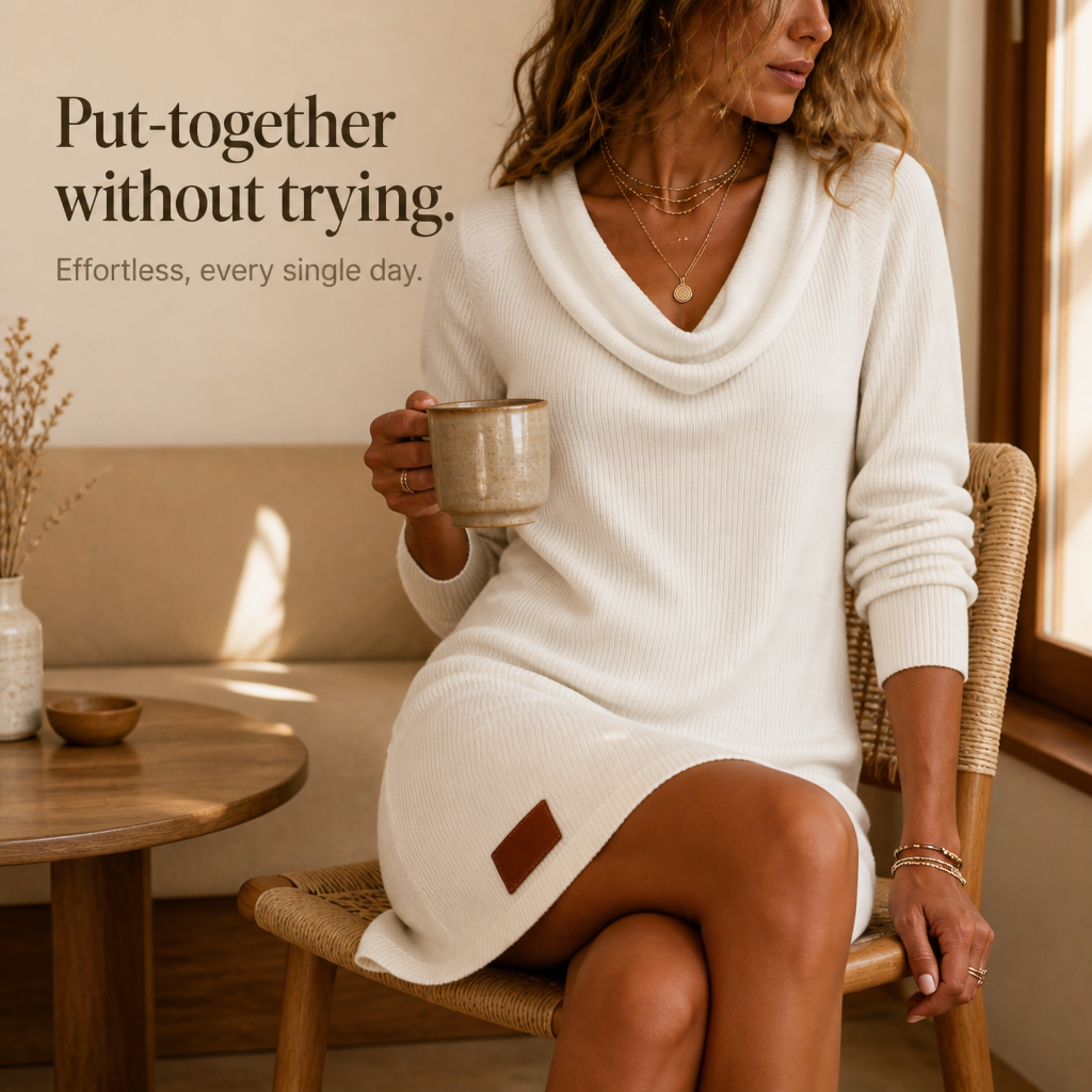 Draperie – Cowl-Neck Sweater Dress That Skims, Never Clings