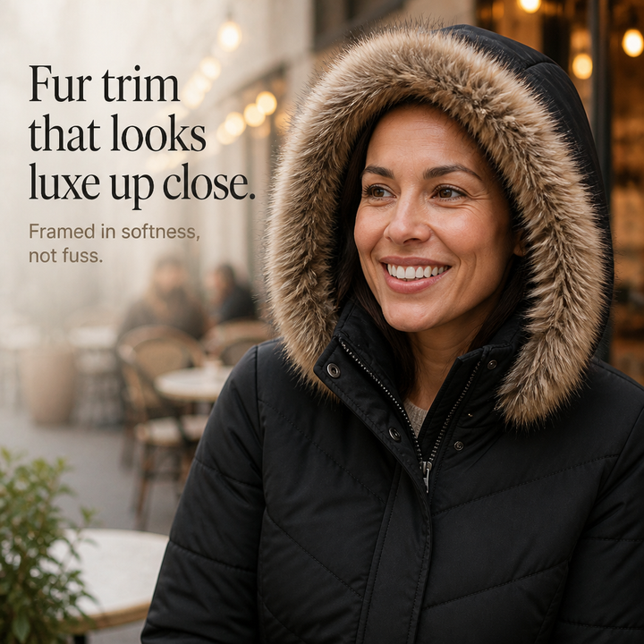 Chevronwarm – Longline Puffer Coat With Fur Hood