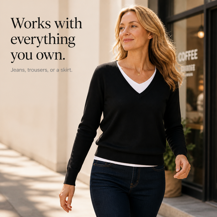 Layerelle – Double-Collar V-Neck Knit Sweater