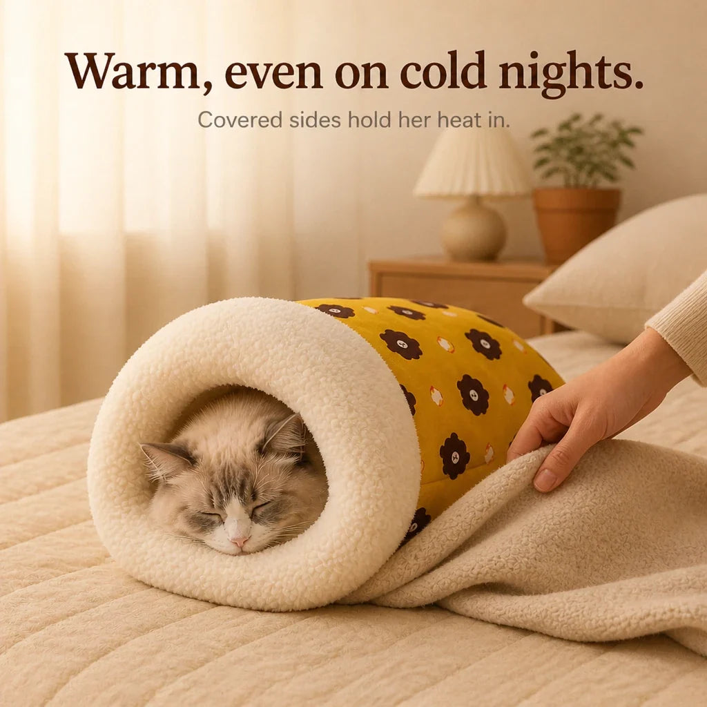 CozyBurrow – Plush Semi-Enclosed Cat Sleeping Bag