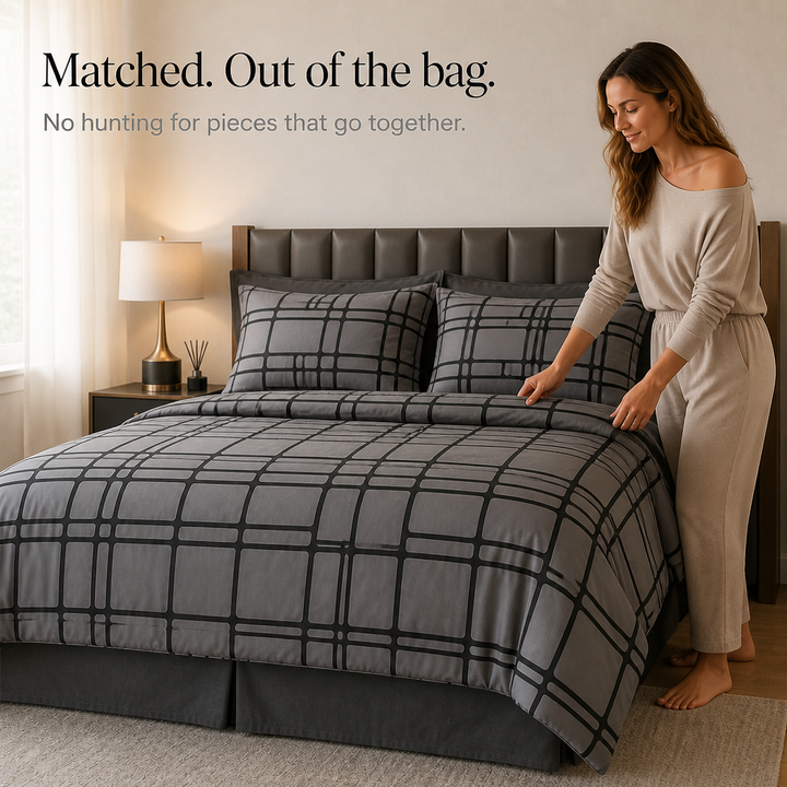 Gridfolia – Geometric Plaid-Grid Duvet Cover Set