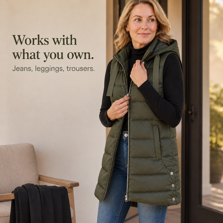 Longbella – Hooded Longline Quilted Puffer Vest