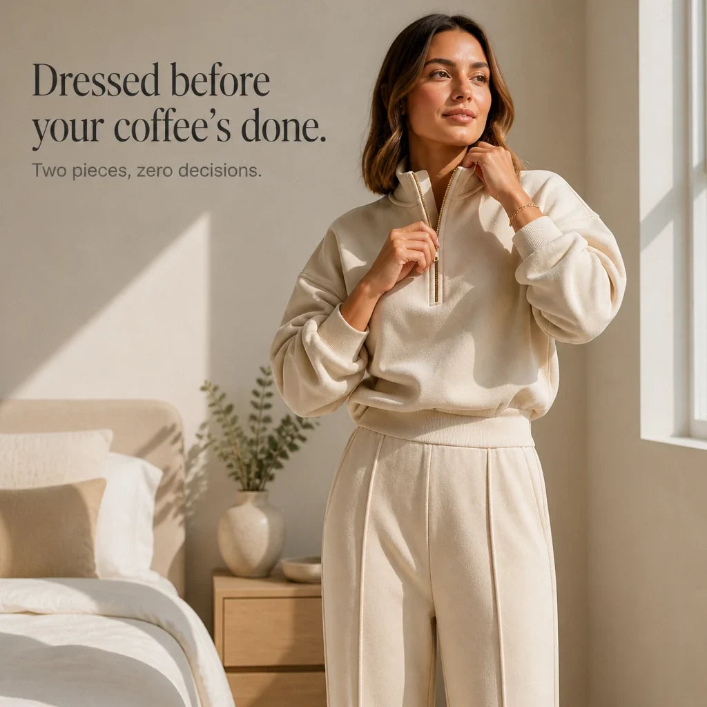 Easeform – Half-Zip Drop-Shoulder Top And Wide-Leg Pants Set