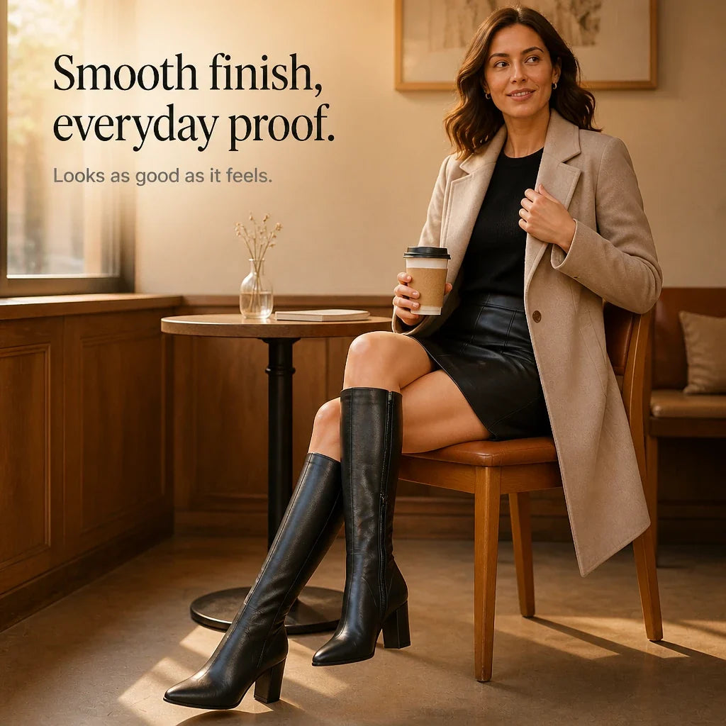 Elara – Pointed-Toe Chunky-Heel Knee-High Boots