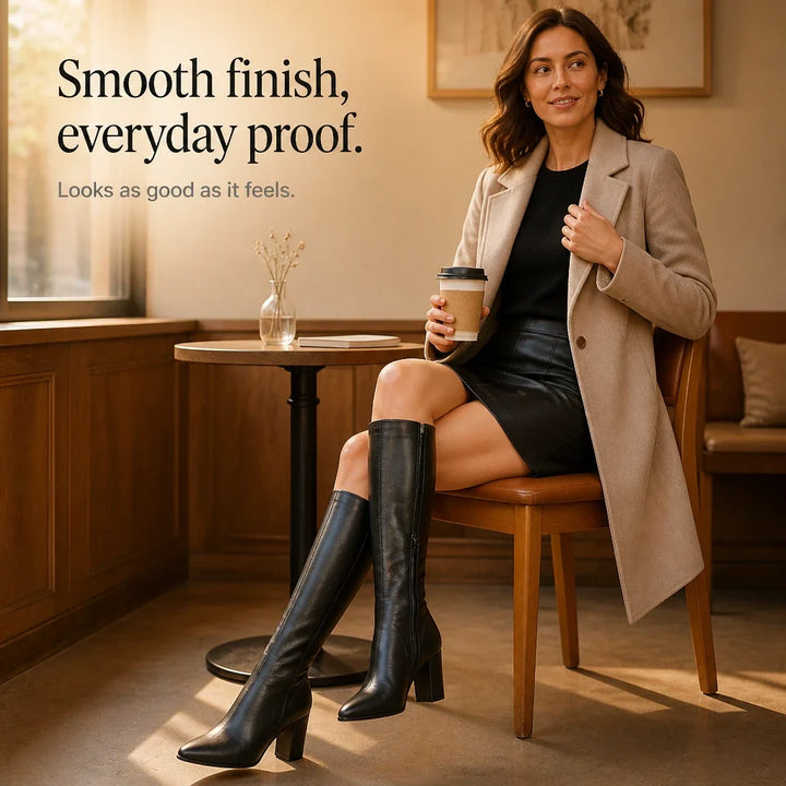 Elara – Pointed-Toe Chunky-Heel Knee-High Boots
