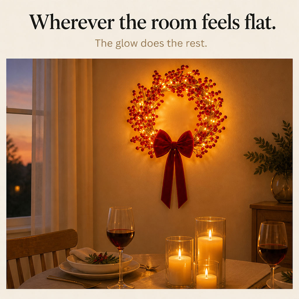 Glowberry – Berry-Diffused Warm Glow LED Wreath