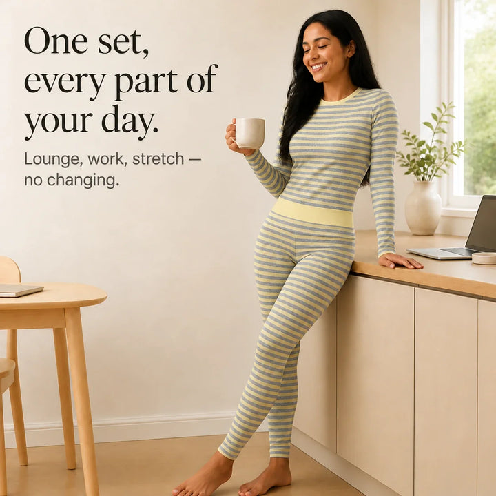 Stripe & Ease – Striped Knit Top And Leggings Set
