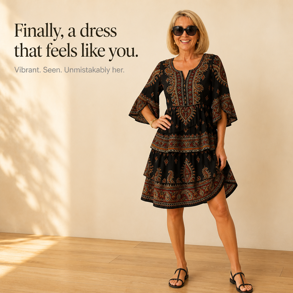 Wearbella – Tiered Paisley Print Split-Sleeve Midi Dress