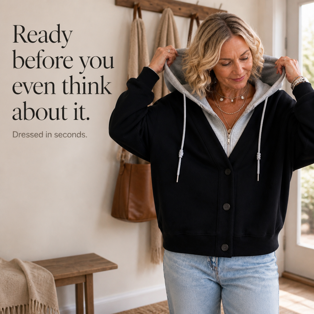 Layerelle – Color-Block Faux-Layer V-Neck Hoodie