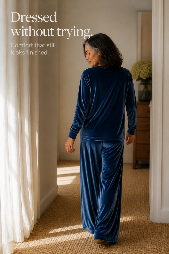Duskvelor – Velvet-Look Wide-Leg Two-Piece Lounge Set
