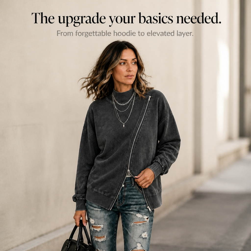 Slantwick – Diagonal Zip Drop-Shoulder Sweatshirt Jacket