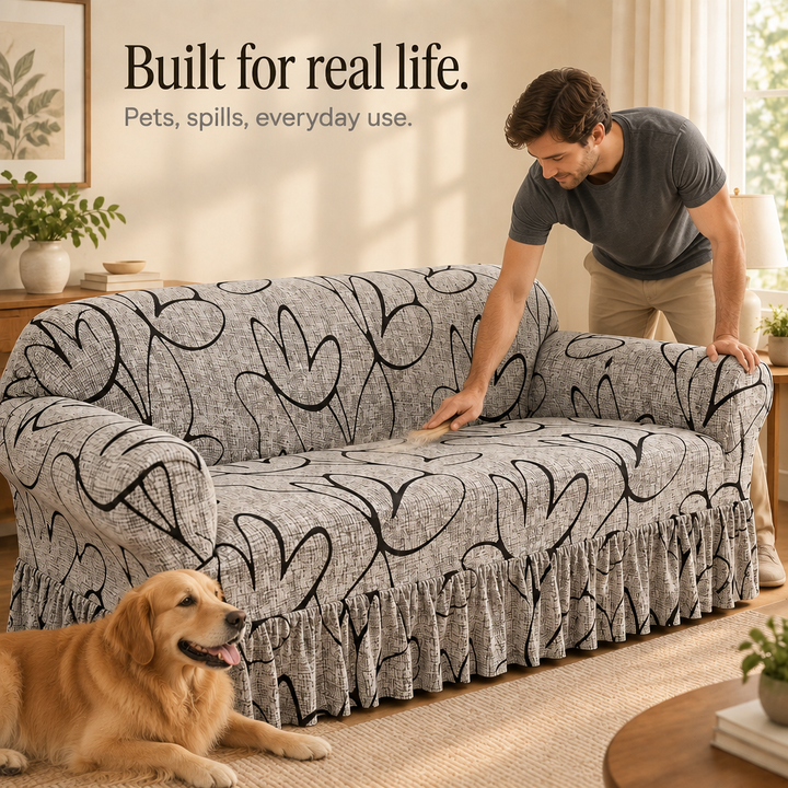 Wrapsody – High-Stretch Ruffled Skirt Sofa Slipcover