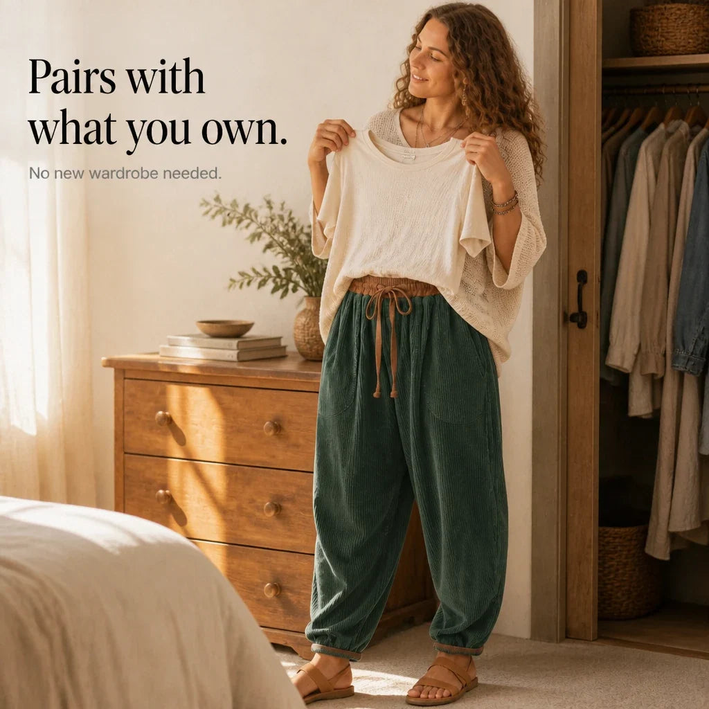 Cordelia – Ribbed Corduroy-Look Lantern Pants