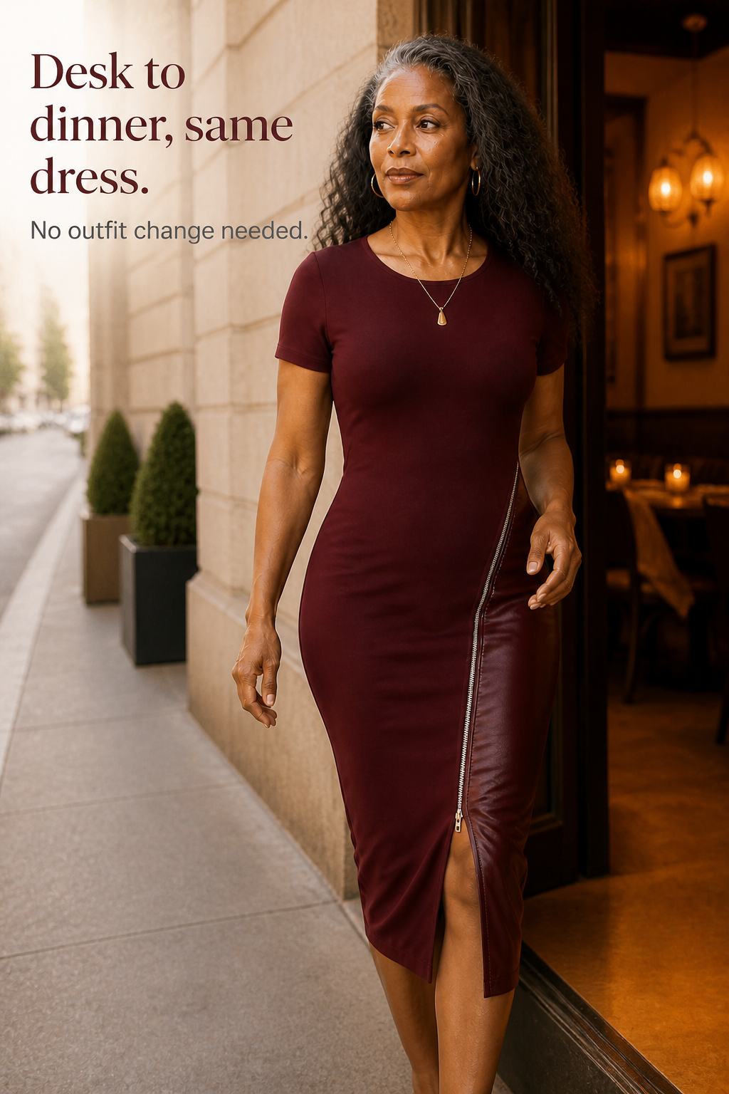 Sixpm – Diagonal Zip PU Panel Bodycon Dress