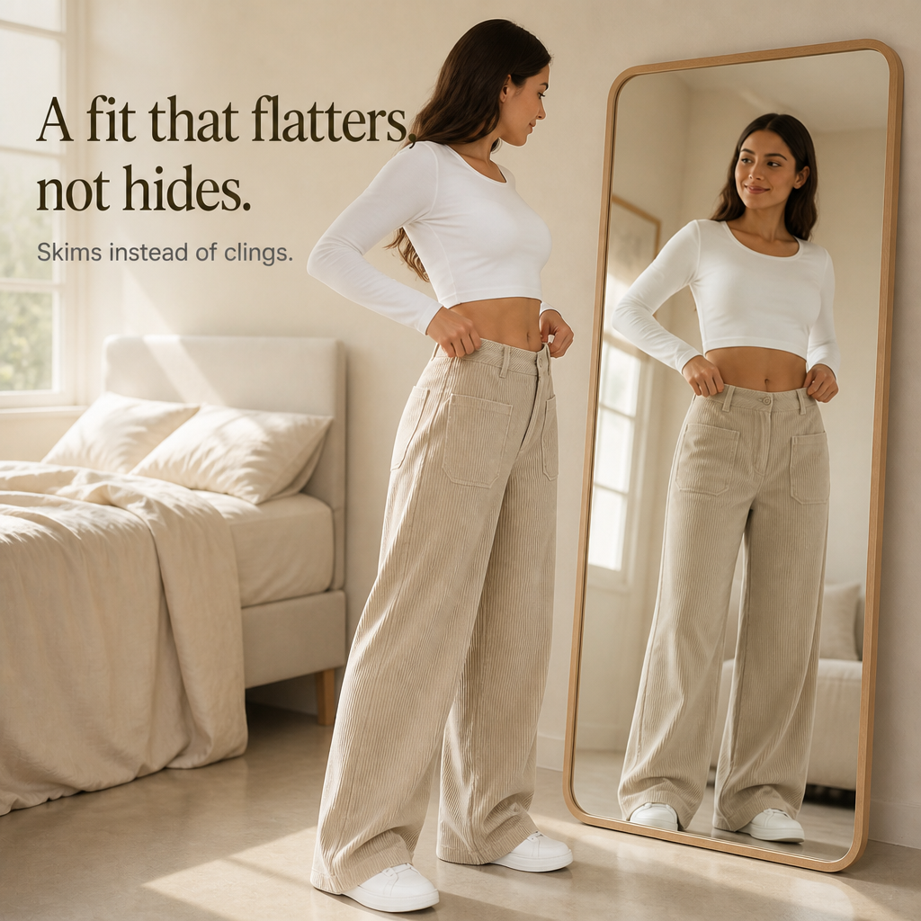 Cordelle – High-Waisted Stretch Corduroy Wide-Leg Trousers