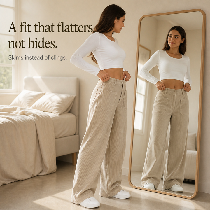 Cordelle – High-Waisted Stretch Corduroy Wide-Leg Trousers